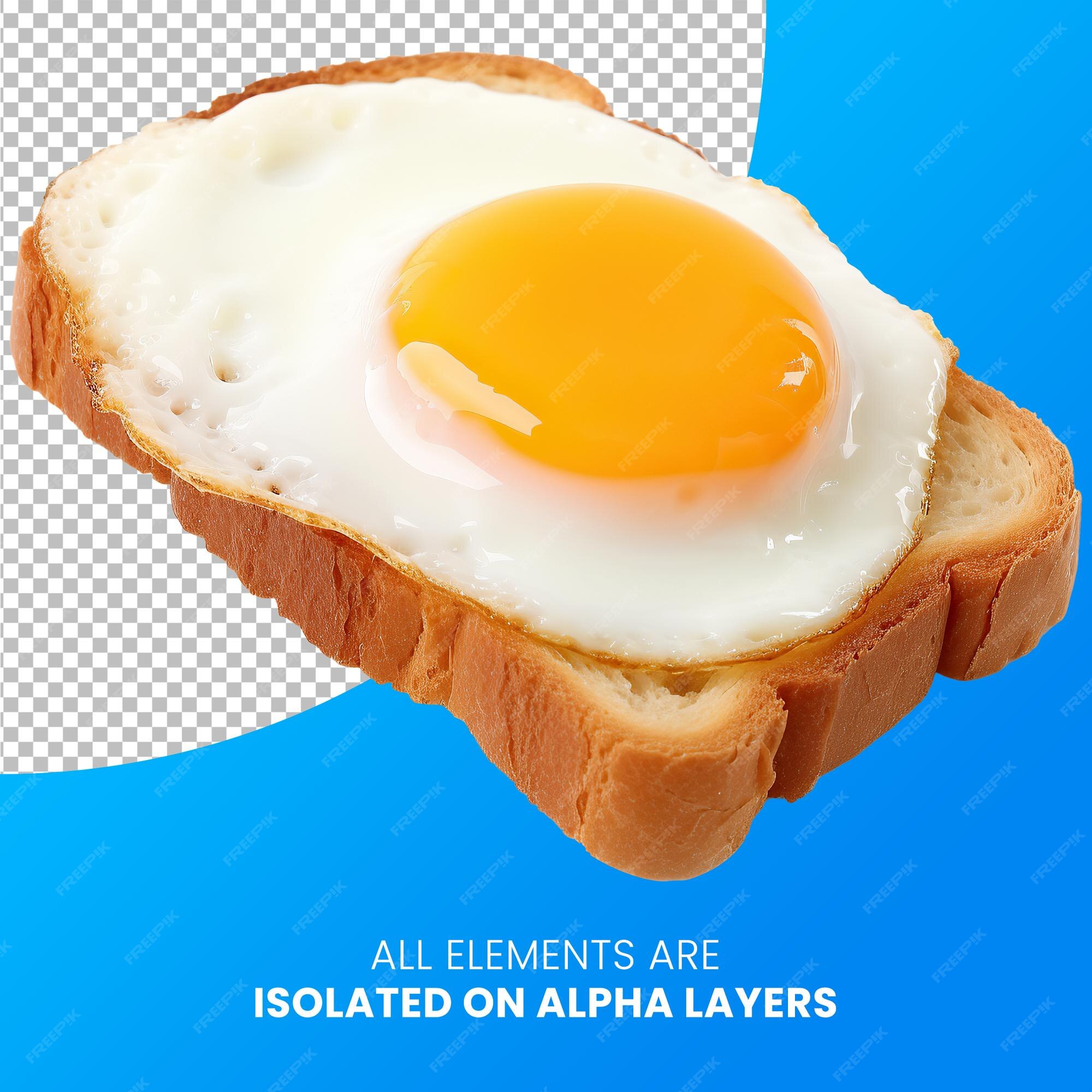 fried egg and yolk isolated on transparent layer background, top