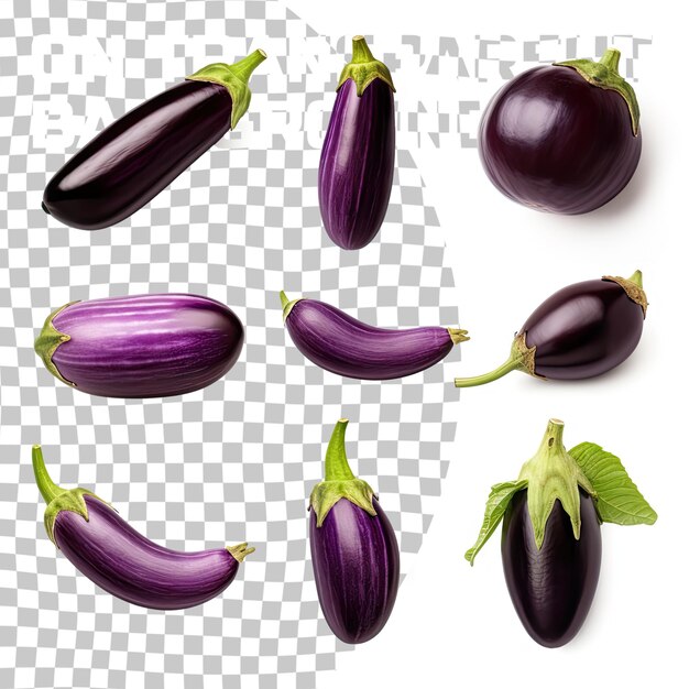 PSD eggplant collection isolated on transparent eggplant clipping path isolated on transparent background