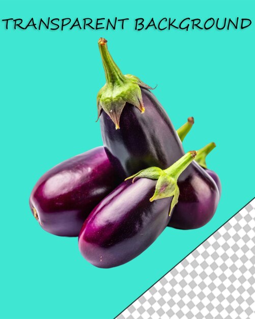 PSD eggplants one on another high angle view on a transparent background