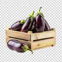 PSD aubergines su una cassa di legno isolata su uno sfondo trasparente