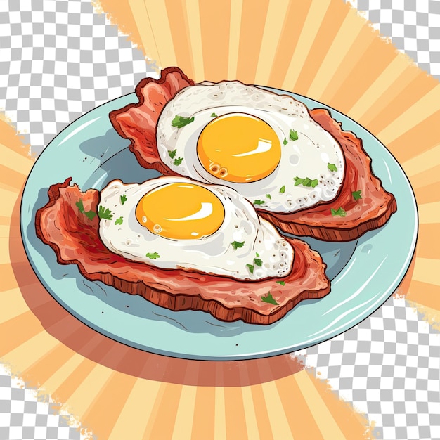 PSD eggs and bacon cooked together transparent background