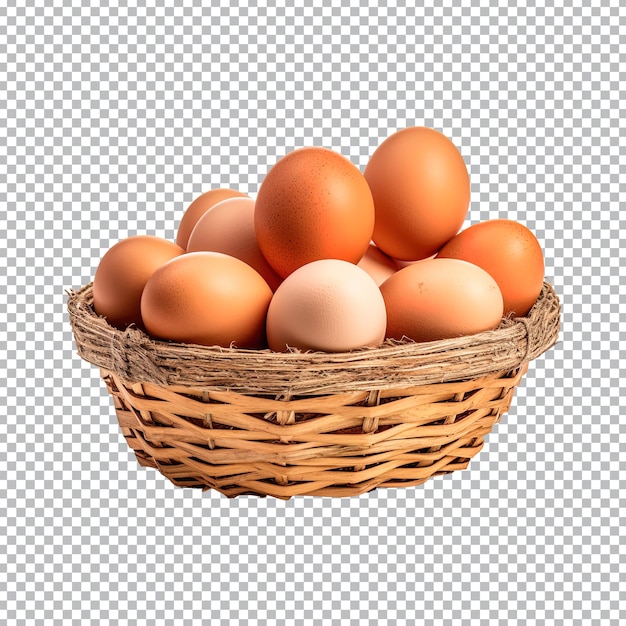 PSD Яйца в корзине на прозрачном фоне