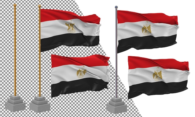 PSD egypt flag waving different style with stand pole isolated 3d rendering