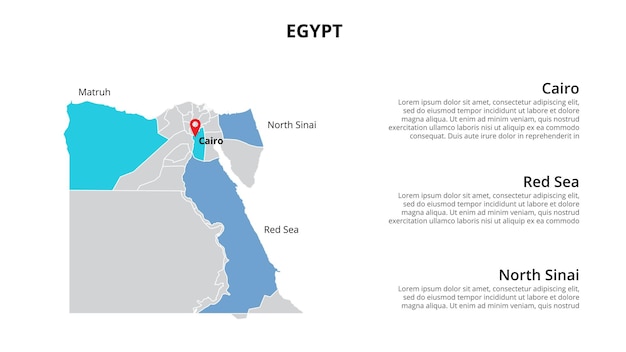 Egypte vector kaart infographic sjabloon gedeeld door staten, regio's of provincies Diapresentatie