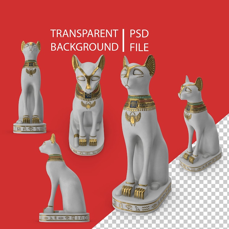 PSD egyptian cat statue white png