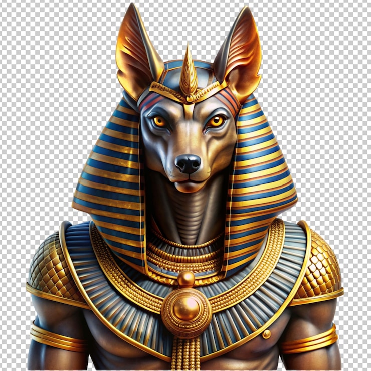 PSD egyptian pharaoh wolf god in golden accessories