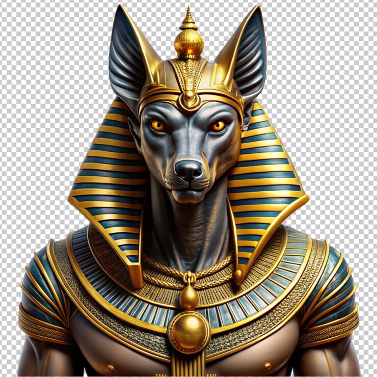 PSD egyptian pharaoh wolf god in golden accessories