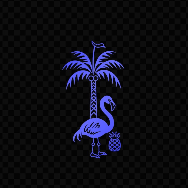 PSD egzotyczne logo palmy z dekoracyjnym flamingo i ananasem psd wektor kreatywny prosty projekt artystyczny