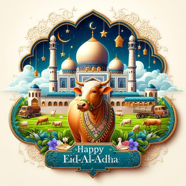 PSD eid adha mubarak muslim holiday background with camel