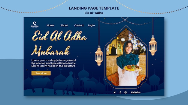 Modello di pagina di destinazione del design di eid al-adha