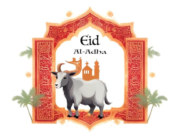 PSD eid al adha greeting card banner with cow and bull