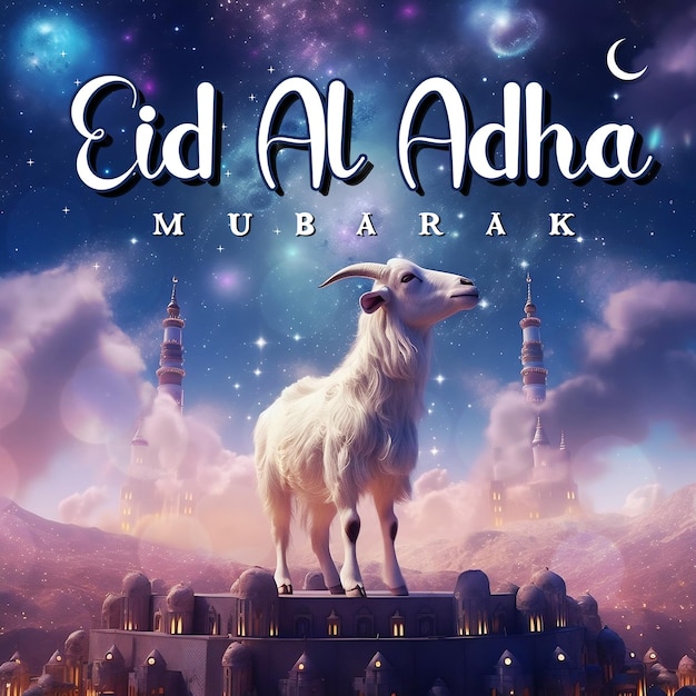 Eid al adha mubarak bellissimo sfondo blu islamico boster flyer