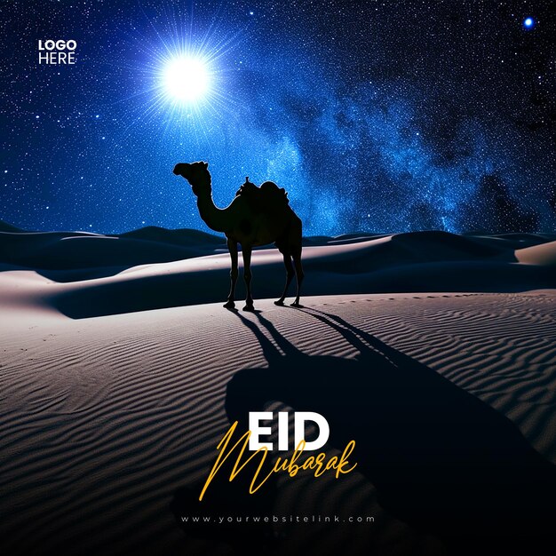 Eid al adha mubarak islamic festival camel social media post banner template