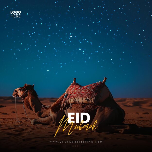 PSD eid al adha mubarak festa islamica cammello modello di banner post sui social media