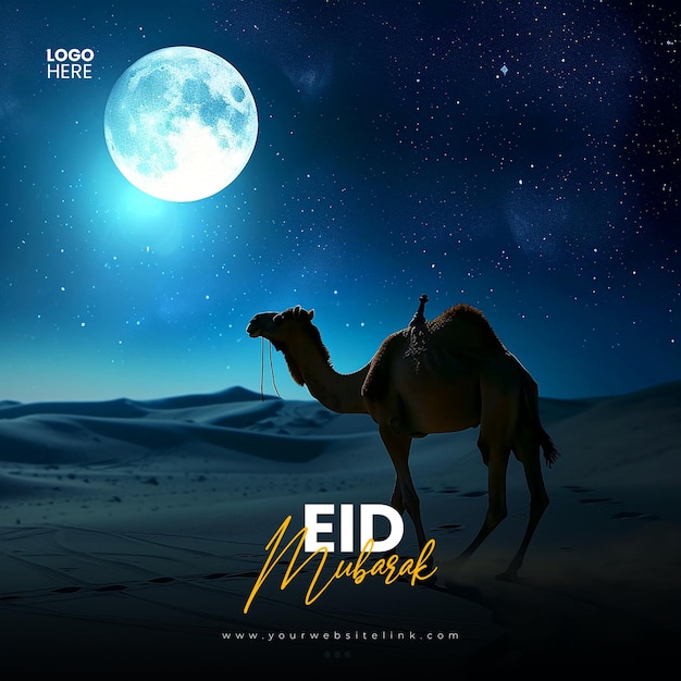 PSD eid al adha mubarak islamic festival camel social media post banner template