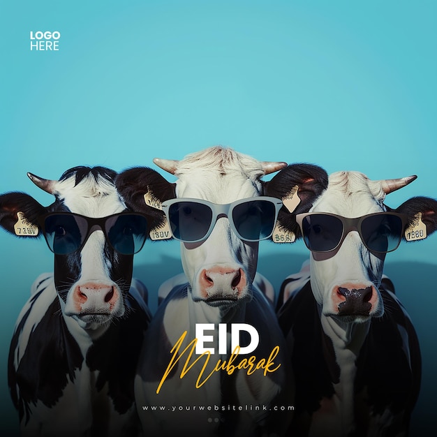 PSD Ид аль-адха мубарак исламский праздник корова социальные сети пост баннер шаблон