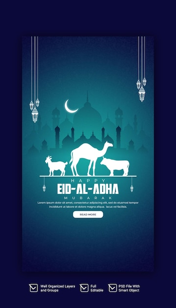 PSD eid al adha mubarak islamic festival instagram and facebook story template