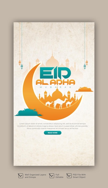 PSD eid al adha mubarak islamic festival instagram and facebook story template