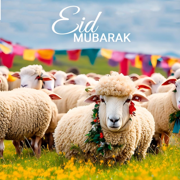 Ид аль Адха Мубарак Исламский фестиваль овец шаблон поста в социальных сетях