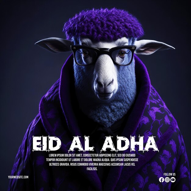 Eid al adha mubarak islamic festival sheep wearing sunglasses social media post banner template