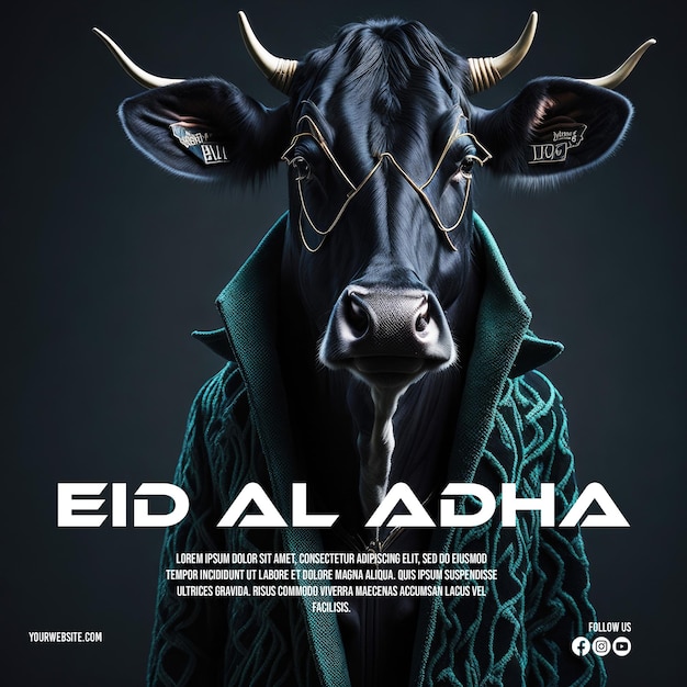 Eid al adha mubarak festival islamico pecore che indossano occhiali da sole modello di banner post sui social media