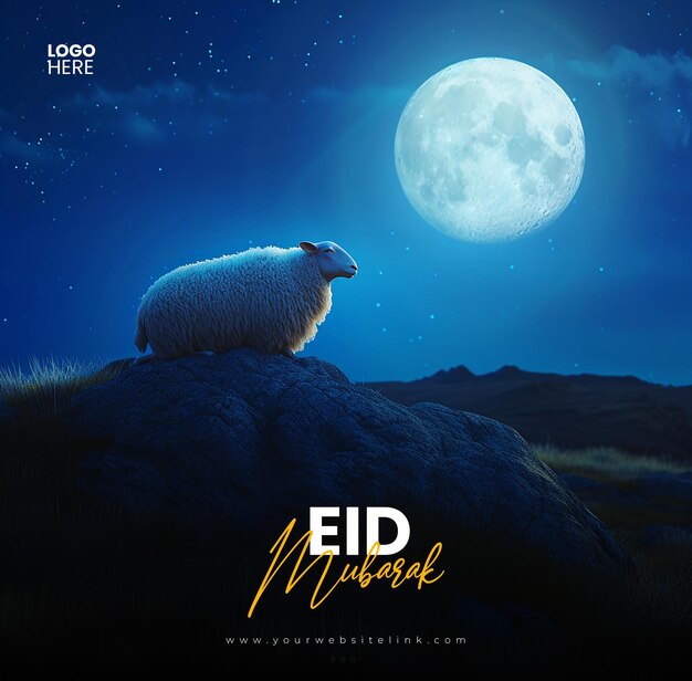 PSD eid al adha mubarak festival islamico pecore modelli di banner postati sui social media