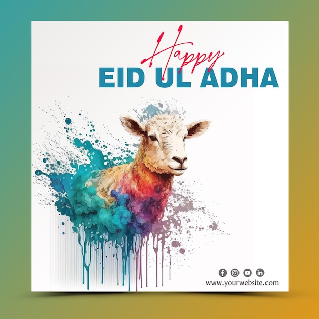 Ид аль адха мубарак исламский фестиваль шаблон баннера в социальных сетях всплеск акварельный дизайн