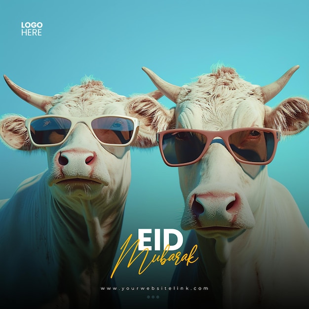 PSD eid al adha mubarak islamic festival two cow social media post banner template