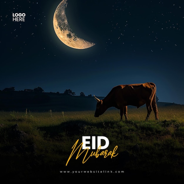 PSD eid al adha mubarak islamic festival two cow social media post banner template