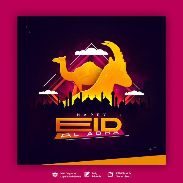 Eid al adha mubarak islamitisch festival sociale media banner of instagram postsjabloon