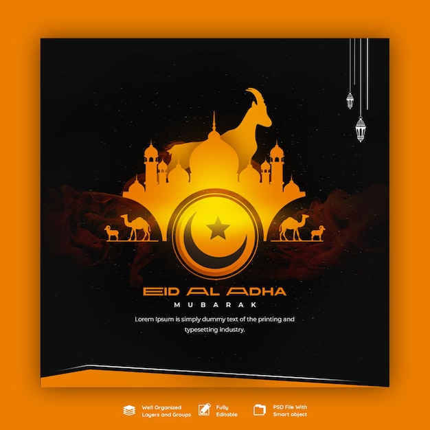 Eid al adha mubarak islamitisch festival sociale media banner of instagram postsjabloon