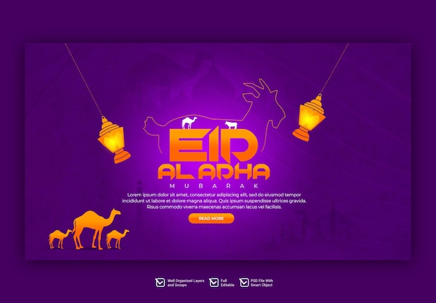 PSD eid al adha mubarak islamitisch festival webbannersjabloon