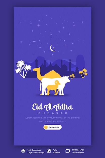 PSD eid al adha mubarak islamski festiwal instagram i szablon historii na facebooku