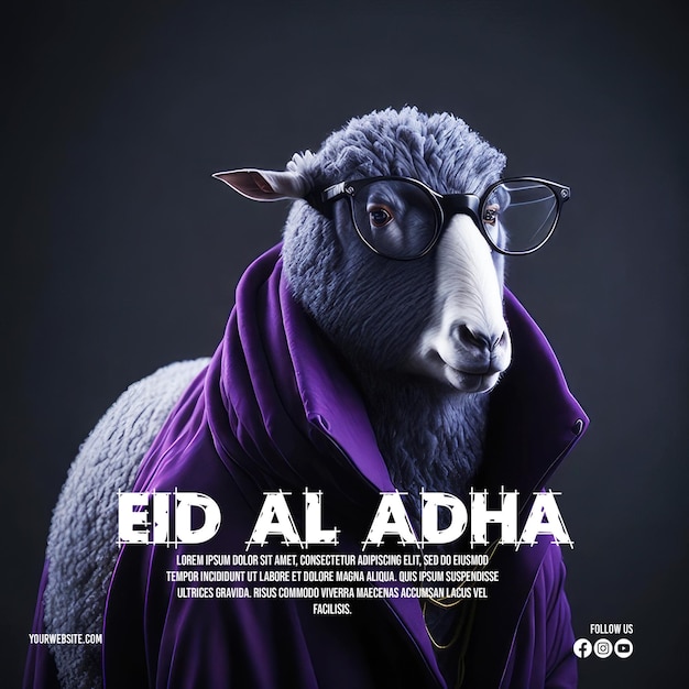 Eid Al Adha Mubarak Islamski Festiwal Owiec W Okularach Przeciwsłonecznych Szablon Postu W Mediach Społecznościowych
