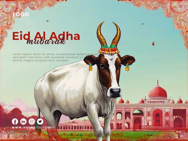 PSD 牛の背景のイード・アル・アダ・ムバラクのポスターテンプレート