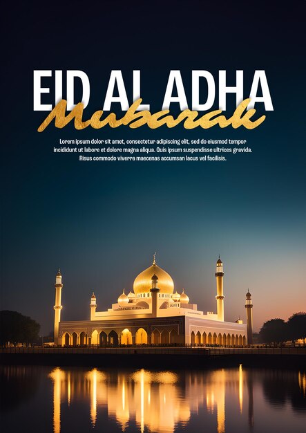 PSD eid al adha mubarak poster template with grand mosque