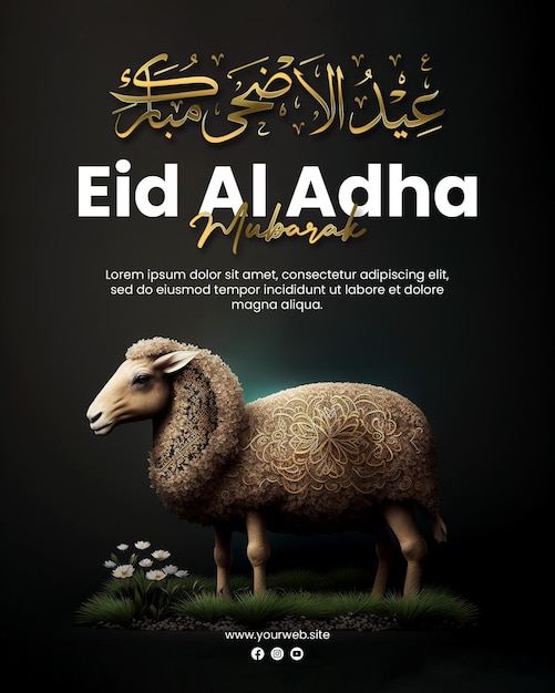 양 배경으로 Eid Al Adha 무바라크 포스터 템플릿