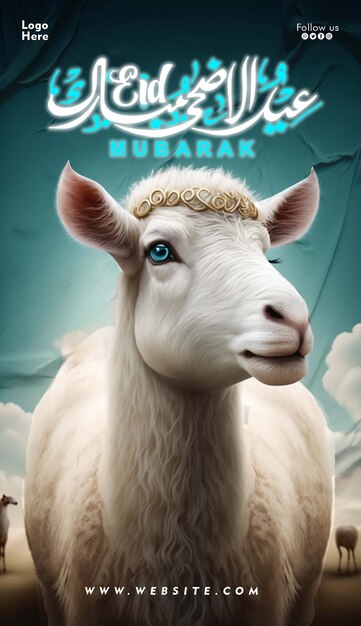 PSD eid al adha mubarak poster template with sheep background