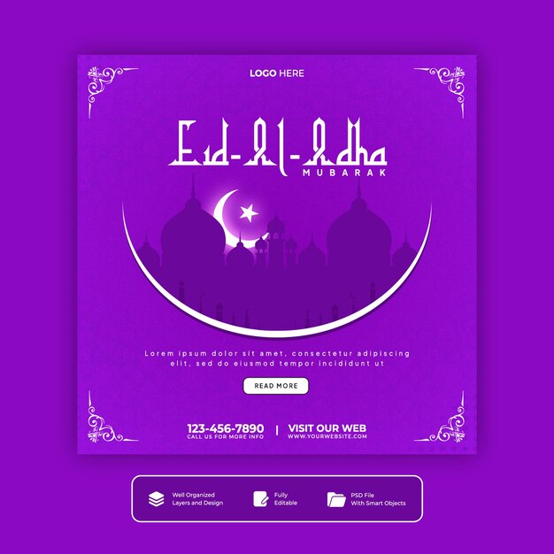 PSD eid al adha mubarak social media islamic event post template