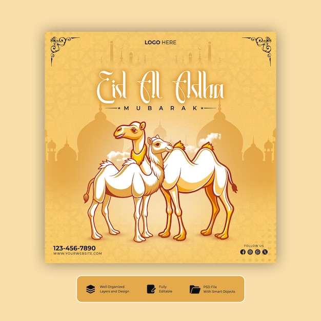 PSD eid al adha mubarak social media post template