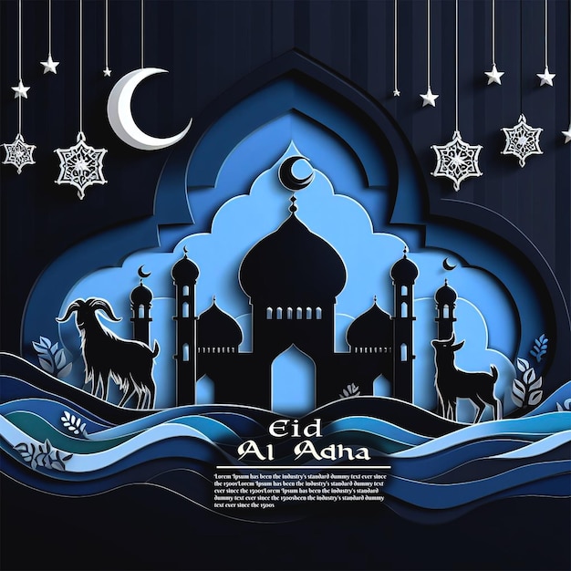 PSD eid al adha mubarak traditional islamic background with beautiful mosque