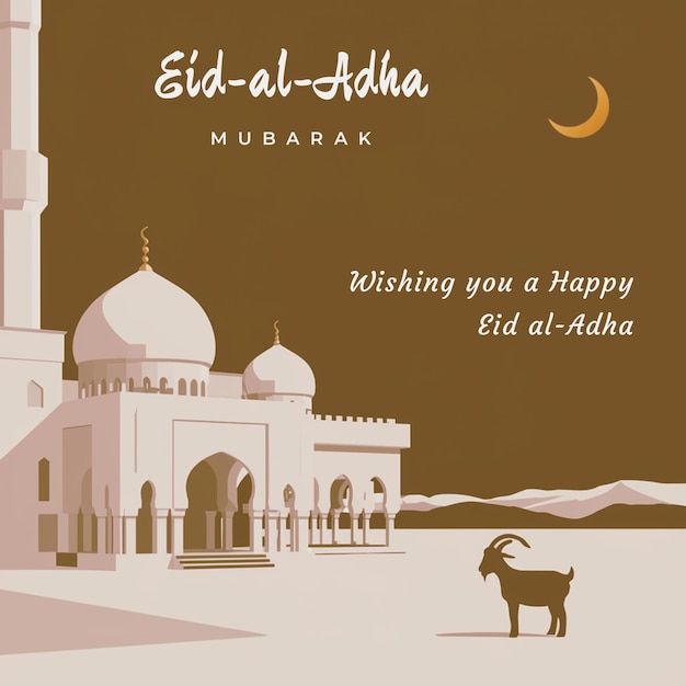 Eid al Adha post template with a mosque background
