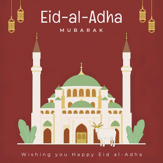 PSD eid al adha post template with mosque background