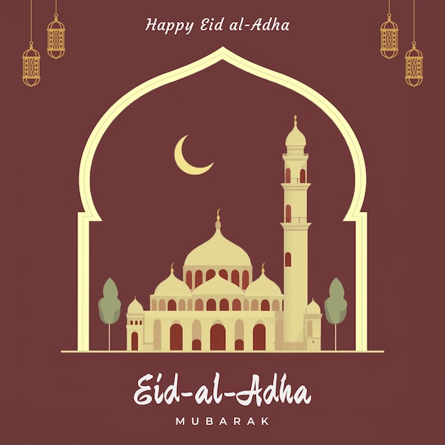 PSD eid al adha post template with a mosque background