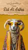 PSD eid al adha social media post with portrait of a stylish ram in islamic clothes and sunglasses