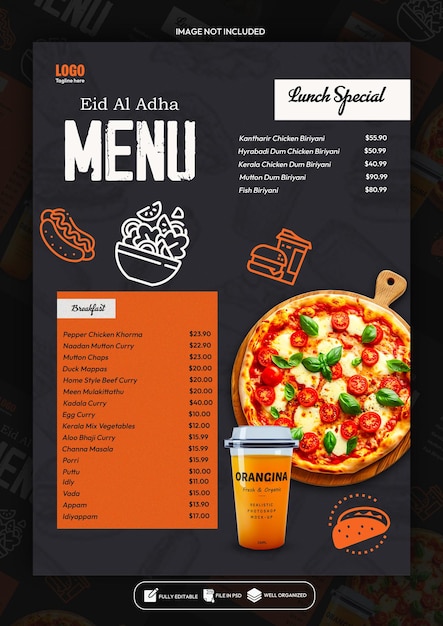 Eid al adha Special food menu poster design template