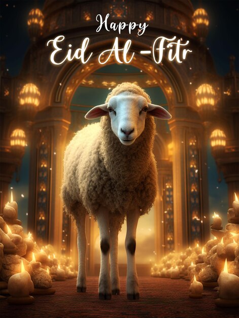 Eid Al Adha święto Muzułmańskiego święta Ofiara Owca Wzór Meczetu I Dekoracja Lampy