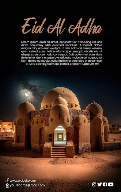 Eid Al Adha Vertical Story Post Design with Mosque Night Islamic Background