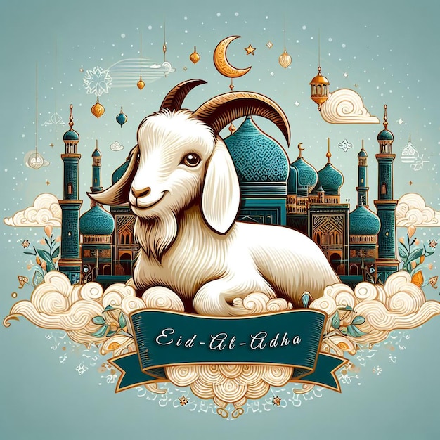 PSD eid al adha wishes banner design template met schapen