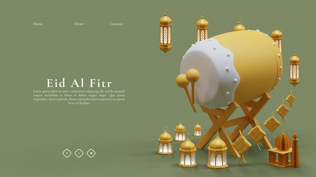 Eid Al Fitr Bedug Landing Page Szablon 3d Render Ilustracji